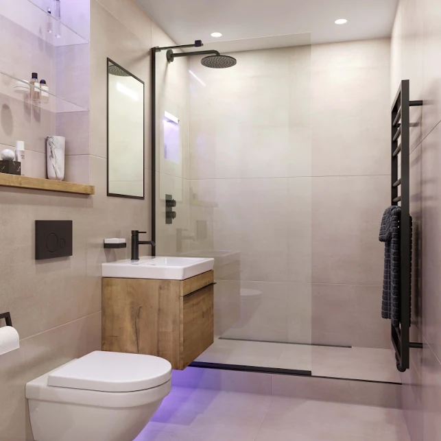 Loch Wetroom Screen With Corner Bar 2000mm X 600mm Black - PMN0342 3 Loch Wetroom Screen With Corner Bar 2000mm X 600mm Black - PMN0342