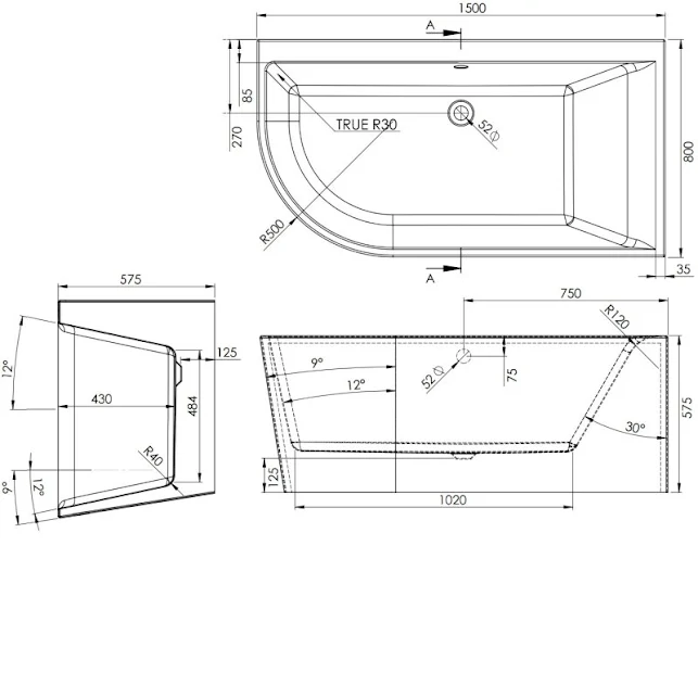 BC Designs Calverton 1500mm X 800mm Freestanding Right Hand Corner Bath White - BAE014 4 BC Designs Calverton 1500mm X 800mm Freestanding Right Hand Corner Bath White - BAE014 - Image 2