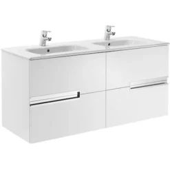 Roca Victoria-N UNIK 1200mm 2 Drawer Basin Unit & Double Bowl Basin Gloss White - 855830806