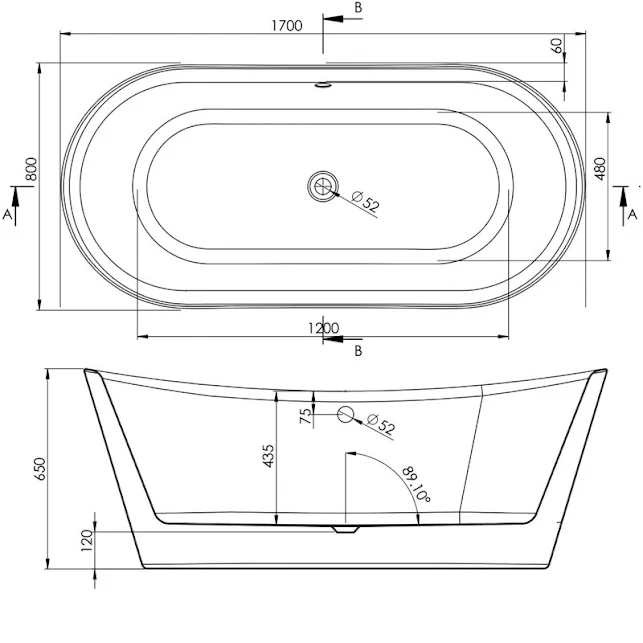 BC Designs Woburn 1700mm X 800mm Freestanding Double Ended Bath White - BAE005 4 BC Designs Woburn 1700mm X 800mm Freestanding Double Ended Bath White - BAE005 - Image 2