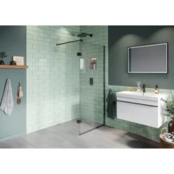 Loch Wetroom Screen And Pivot Screen 700mm X 350mm Black - PMN0351