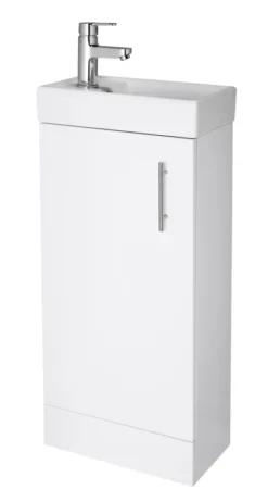 Essential Alaska 400mm Floorstanding Cloakroom Unit With Reversible Basin And Hinges White - EF122W